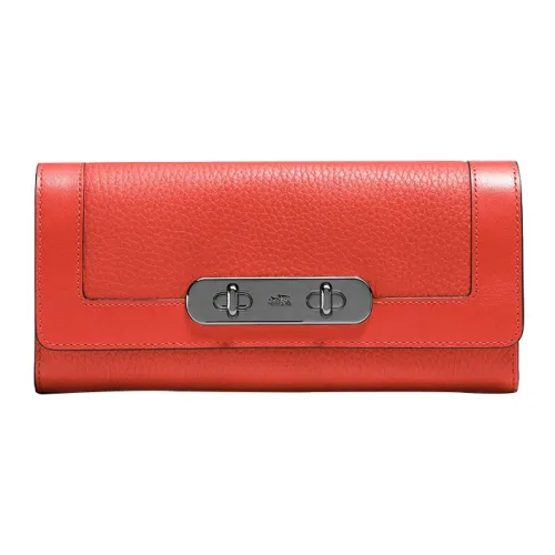 COACH Envelope Pebbled Leather Clutches Card Holder Wallet Small Size Women's Red