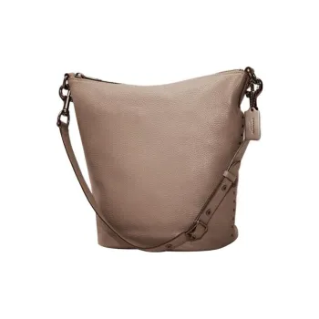 COACH Natural Pebbled Leather Bucket Bag, Shoulder Bag, Crossbody Bag Tubas Women's Heather Gray
