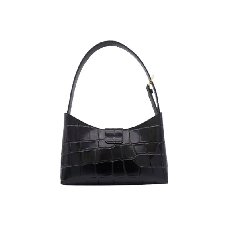FERRAGAMO Trifolio Crocodile-Embossed Calfskin Handbag Shoulder Bag Women's Black-2