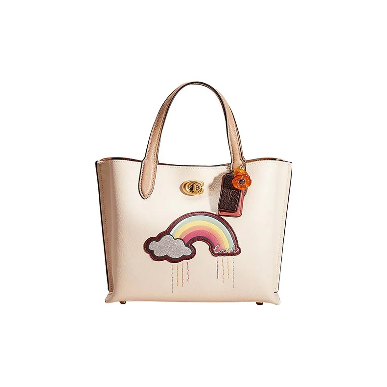COACH Willow Glossy Pebbled Leather Tote Bag Shopping Bag Shoulder Bag Crossbody Bag Medium Size Women's Chalk White-0