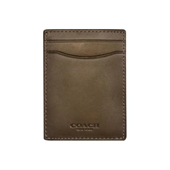 COACH Calfskin Coin Purse, Card Holder Mini Women's Army Green-0