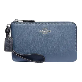COACH Corner Zip Snakeskin Print Embossed Refined Pebbled Leather Clutch Wallet Wrist Bag Small Size Women's Indigo