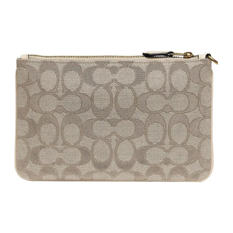 COACH Boxed Jacquard With Luxury Style Calfskin Card Holder Clutch Wrist Bag Small Size Women's Brown-1