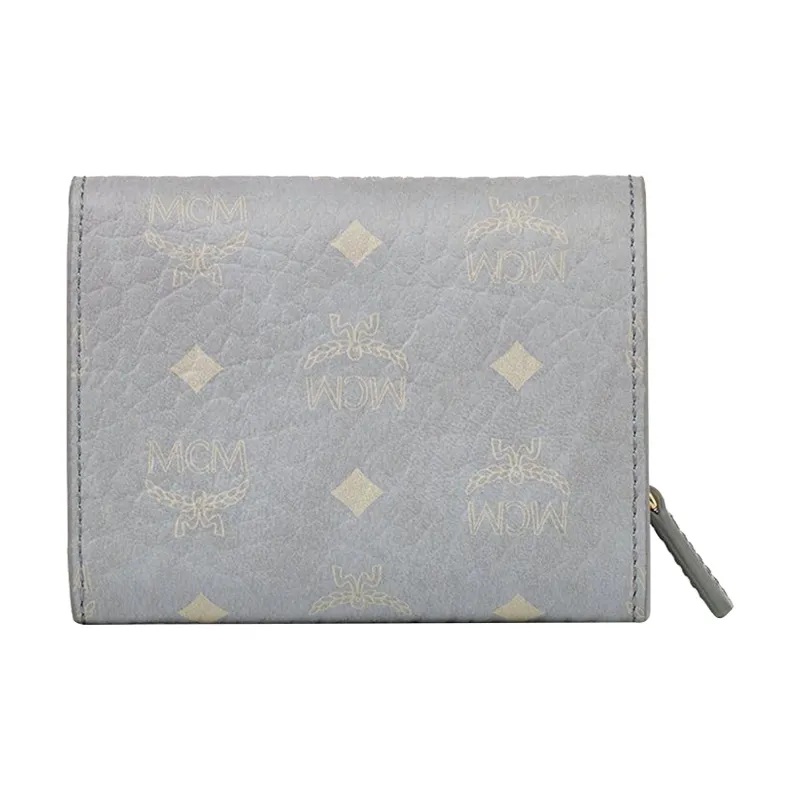 MCM Coated Canvas With Leather Card Holder, Wallet Mini Women's Gray-1