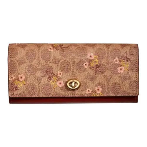 COACH Envelope Coated Canvas With Exquisite Calfskin Card Holder Wallet Women's Tan