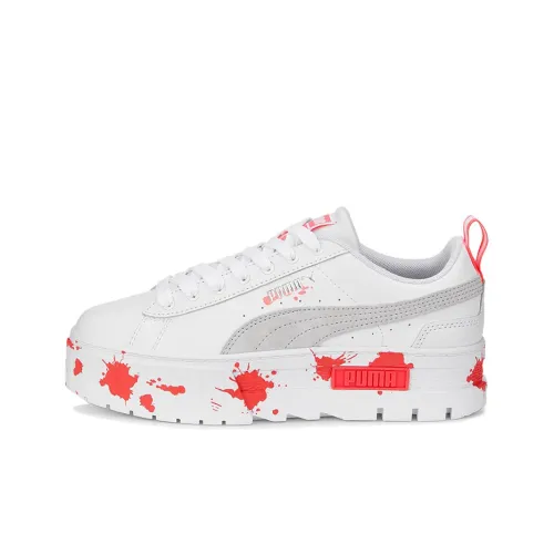 PUMA Maze Paint Splash Skateboard Shoes Women's Low-Top White/Pink/Red