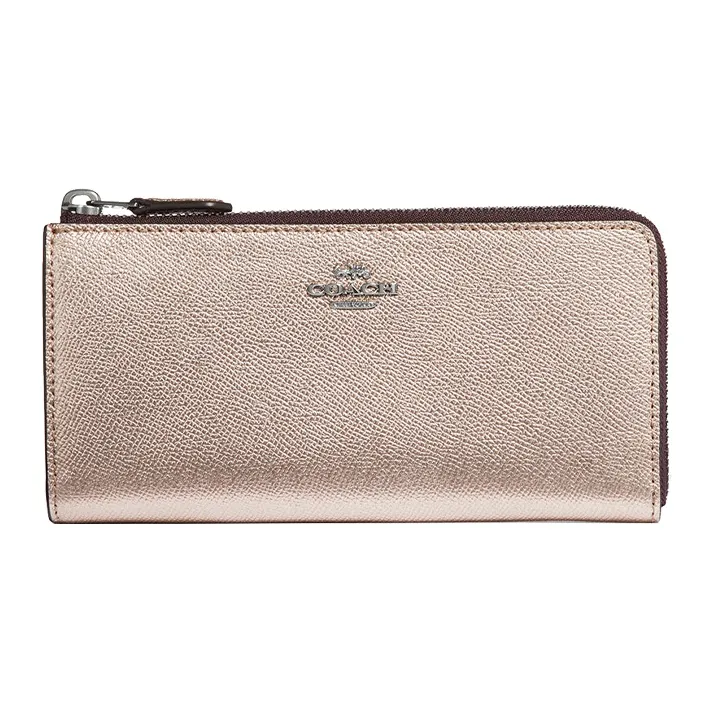 COACH Pebbled Leather Clutch Card Holder, Wallet Women's Metal Silver-0