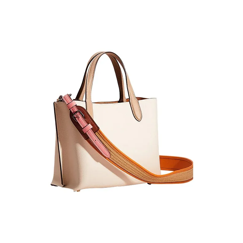 COACH Willow Glossy Pebbled Leather Tote Bag Shopping Bag Shoulder Bag Crossbody Bag Medium Size Women's Chalk White-1