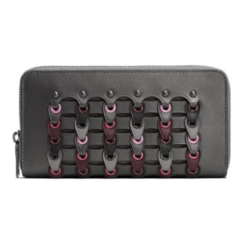 COACH Accordion Zip Leather Clutches Card Holder Wallet Mini Women's Black
