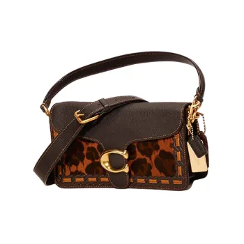 COACH Tabby Polished Grained Leather Patchwork Calfskin Crossbody Bag Shoulder Bag Medium Size Women's Brown Black