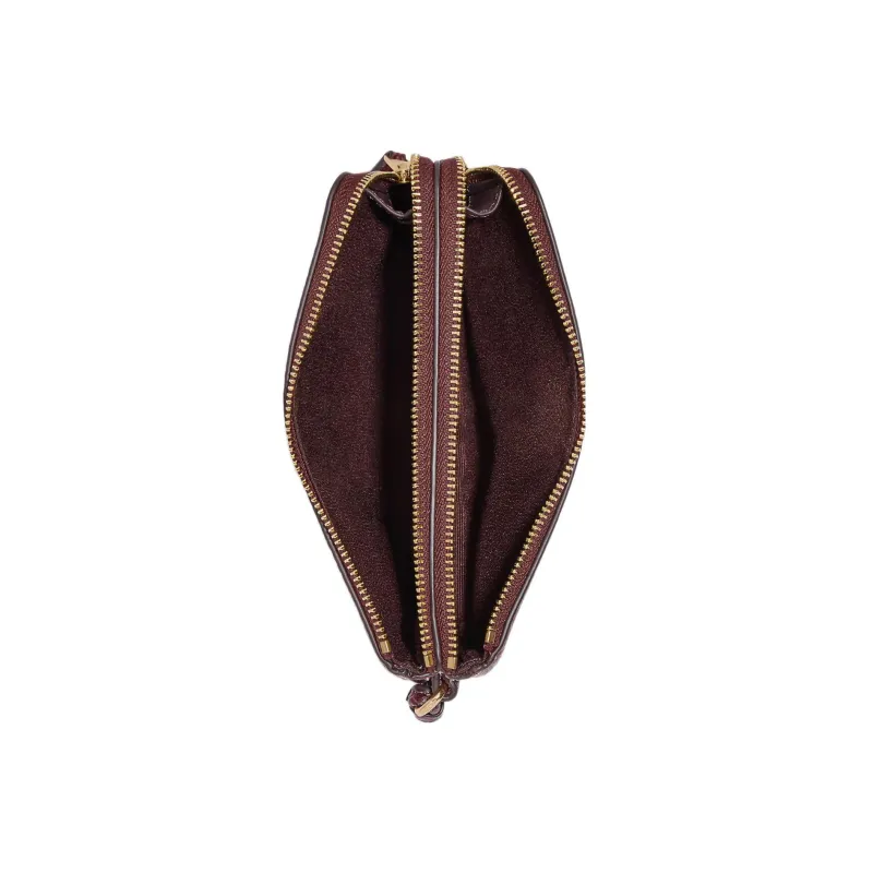 COACH Corner Zip Snakeskin Print Embossed Refined Pebbled Leather Clutch Wallet Wrist Bag Small Size Women's Burgundy-1