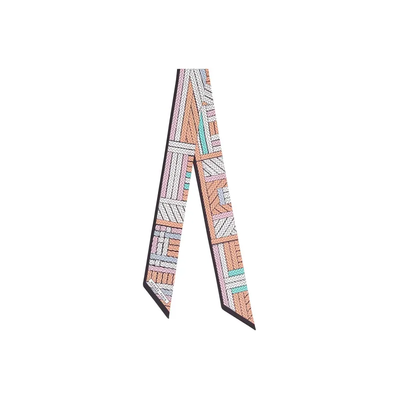 HERMES Silk Scarves Women's White/Umber-0