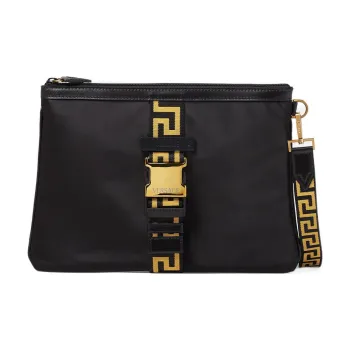 VERSACE Cow Leather Detail Clutch Tubas Men's Black/Gold