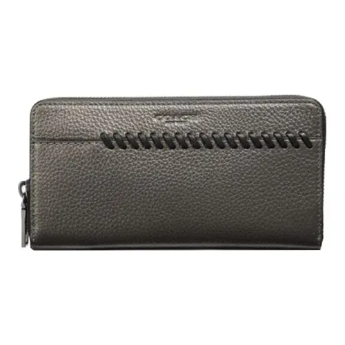 COACH Accordion Wallet Leather Clutches Money Clip Card Holder Wallet Men's Silver Gray