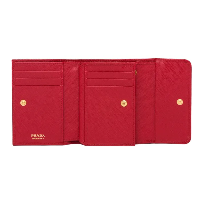 PRADA Saffiano Leather Wallet Trumpets Women's Red-3