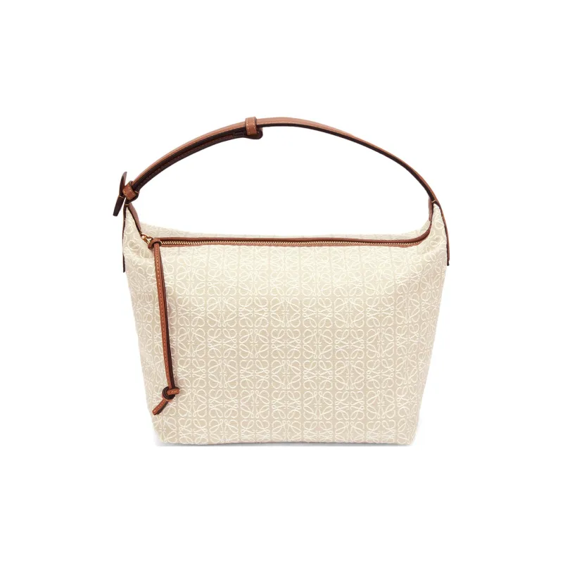 LOEWE CubiAnagram Fabric With Cow Leather Lunch Bag, One Shoulder Handbag Medium Size Women's Ecru/Umber-4