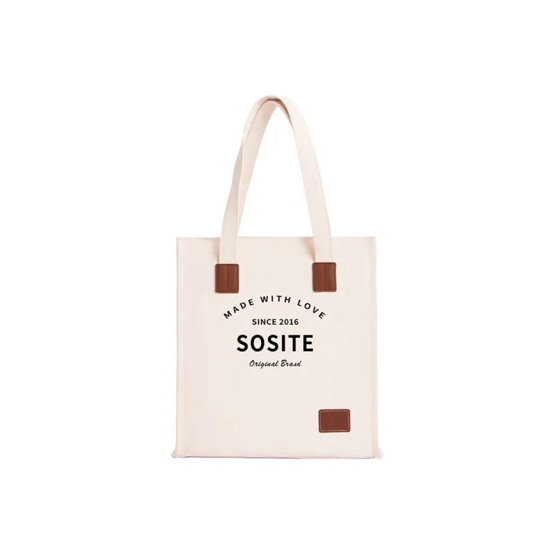SOSITE Canvas Bag, Tote Bag, Shopping Bag, Commute Bag, Shoulder Bag Women's Ecru-6