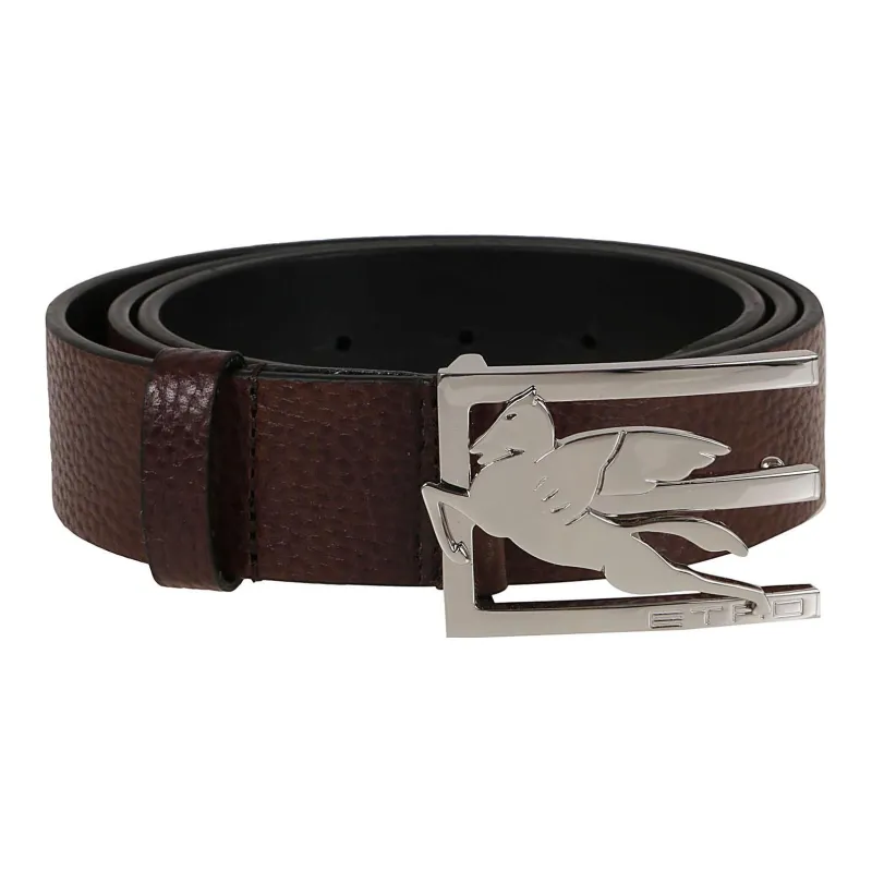 ETRO Classic Logo Smooth Buckle Belt Men's Brown-0