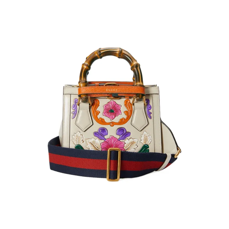 GUCCI Diana Leather Tote Bag Shopping Bag Shoulder Bag Crossbody Bag Handbag Mini Women's White-3