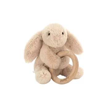 JELLYCAT Bunny Collection Soft And Gentle Bunny Toy Wooden Ring 14cm Height