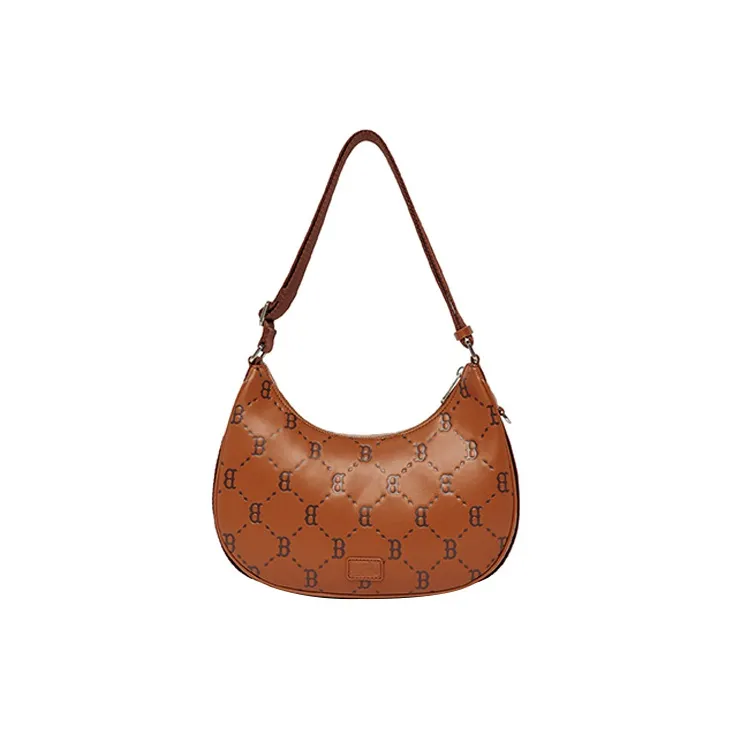 MLB Monogram Collection Polyester Half Moon Bag Mahjong Pochette Shoulder Bag Large Size Unisex Brown-3