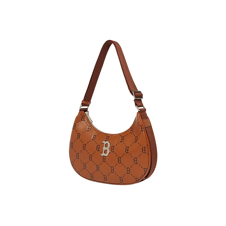 MLB Monogram Collection Polyester Half Moon Bag Mahjong Pochette Shoulder Bag Large Size Unisex Brown-1