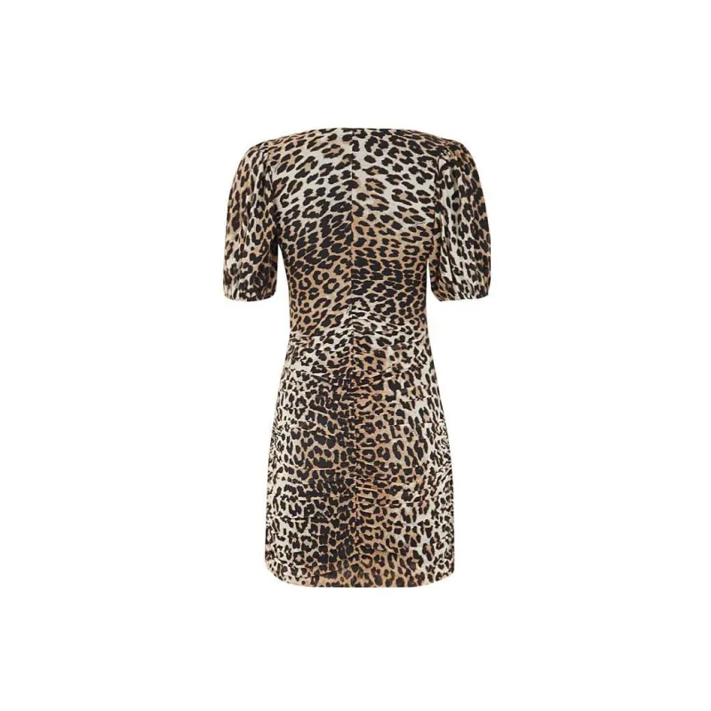 GANNI Leopard print Ruched Mini Dress-1