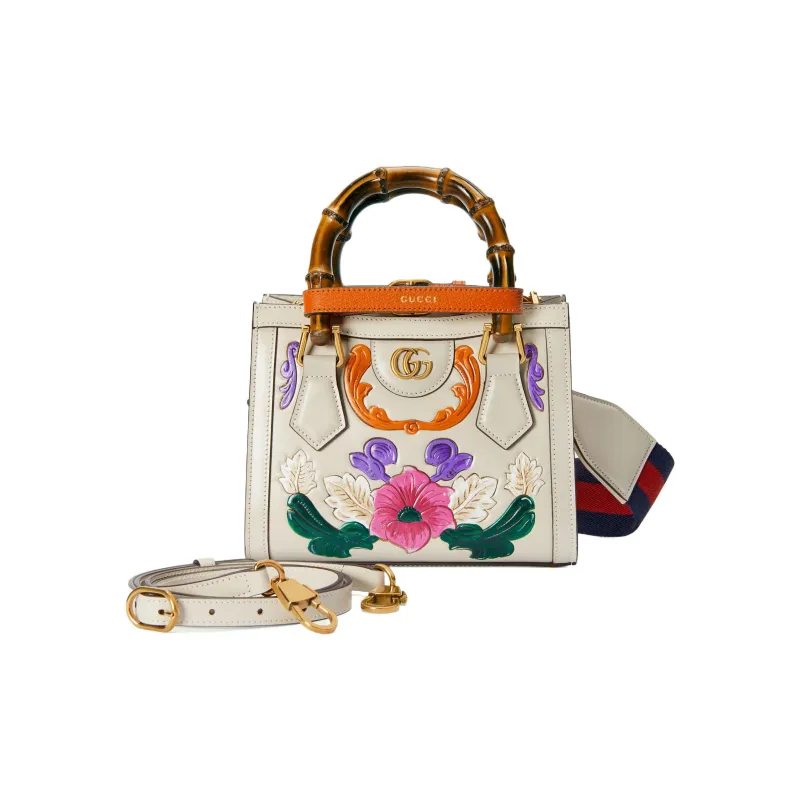 GUCCI Diana Leather Tote Bag Shopping Bag Shoulder Bag Crossbody Bag Handbag Mini Women's White-2