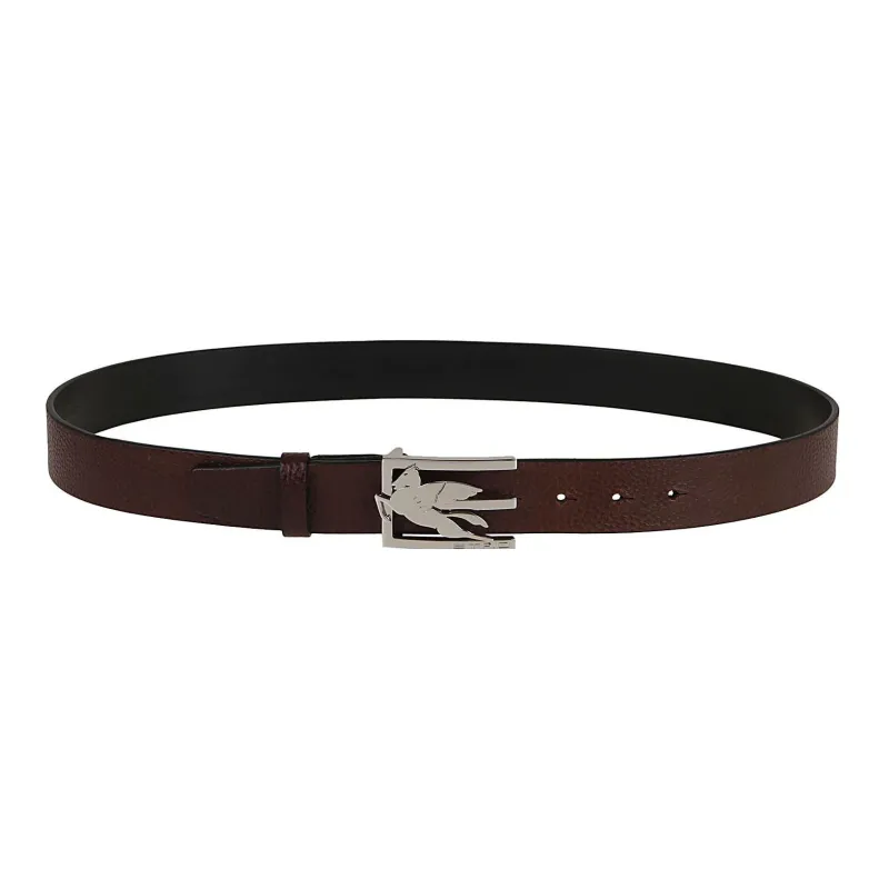 ETRO Classic Logo Smooth Buckle Belt Men's Brown-1