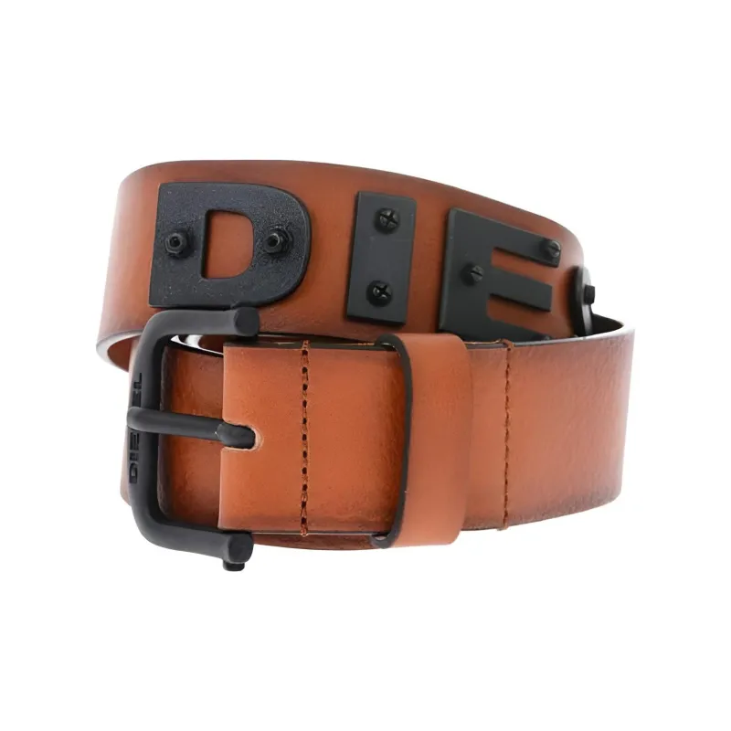 DIESEL Solid Color Letter Logo Pin Buckle Belt Men's Brown-0