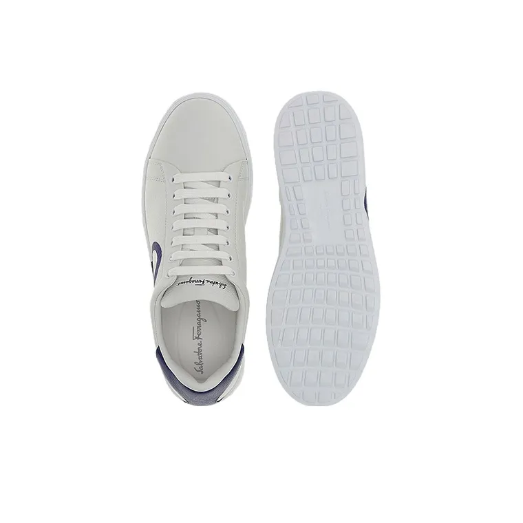 FERRAGAMO GANCINI Low Top Stylish Skateboarding Shoes Men's White Blue-4