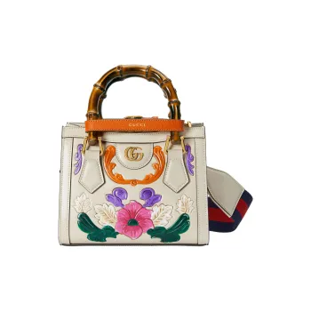 GUCCI Diana Leather Tote Bag Shopping Bag Shoulder Bag Crossbody Bag Handbag Mini Women's White