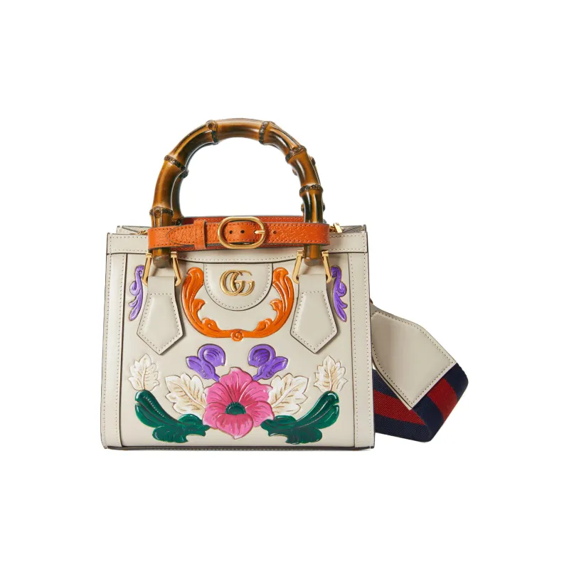 GUCCI Diana Leather Tote Bag Shopping Bag Shoulder Bag Crossbody Bag Handbag Mini Women's White-4