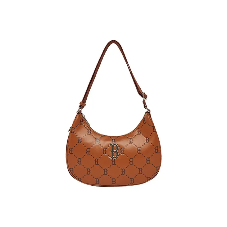 MLB Monogram Collection Polyester Half Moon Bag Mahjong Pochette Shoulder Bag Large Size Unisex Brown-0