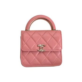 CHANEL Leather Handbag Shoulder Bag Crossbody Bag Extra Mini Women's Peach Pink