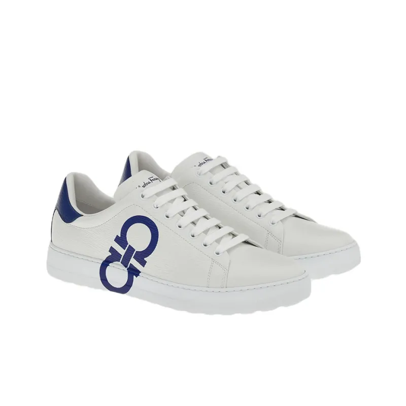 FERRAGAMO GANCINI Low Top Stylish Skateboarding Shoes Men's White Blue-1