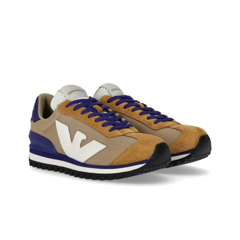 EMPORIO ARMANI Cushioning, Slip Resistant, Abrasion Resistant, Breathable Low Top Casual Shoes Men's Brown Blue White-2
