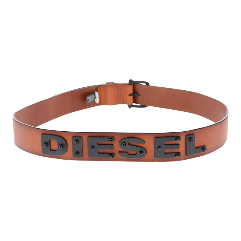 DIESEL Solid Color Letter Logo Pin Buckle Belt Men's Brown-1