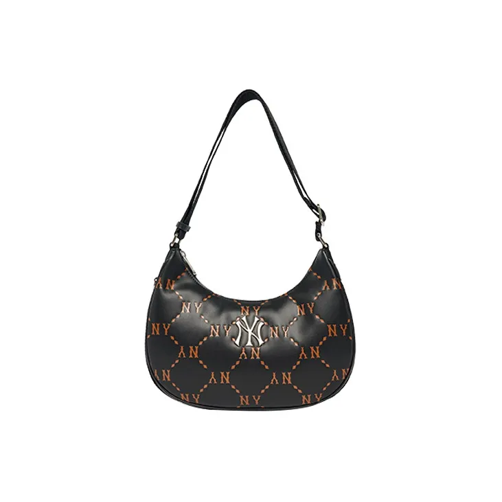 MLB Monogram Collection Polyester Hobo Pochette Shoulder Bag Crossbody Bag Unisex Black-0
