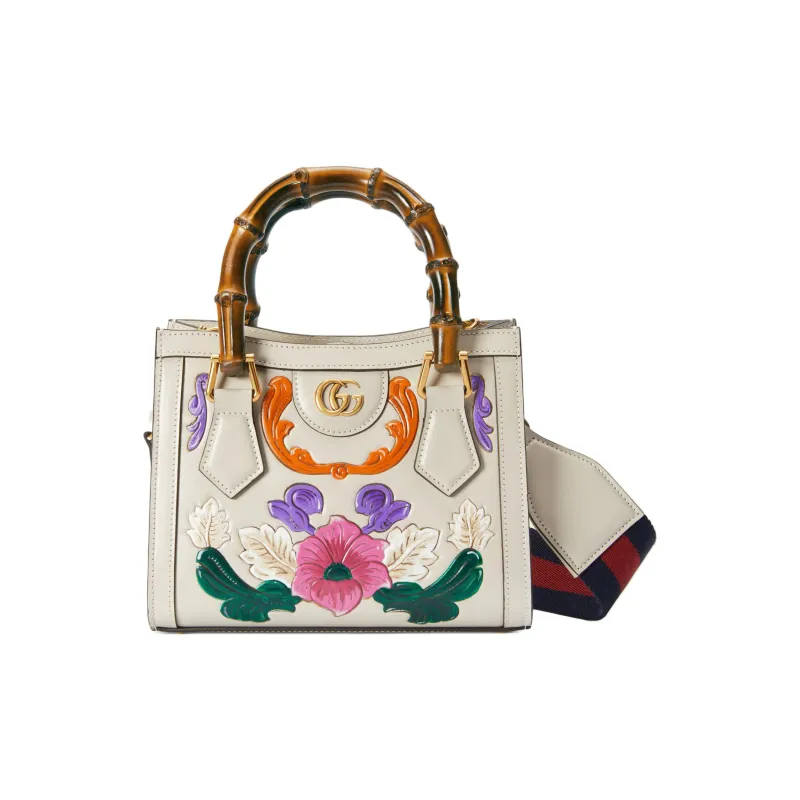 GUCCI Diana Leather Tote Bag Shopping Bag Shoulder Bag Crossbody Bag Handbag Mini Women's White-6