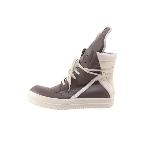 RICK OWENS Geobasket Skateboard Shoes Men High-Top Brown/White