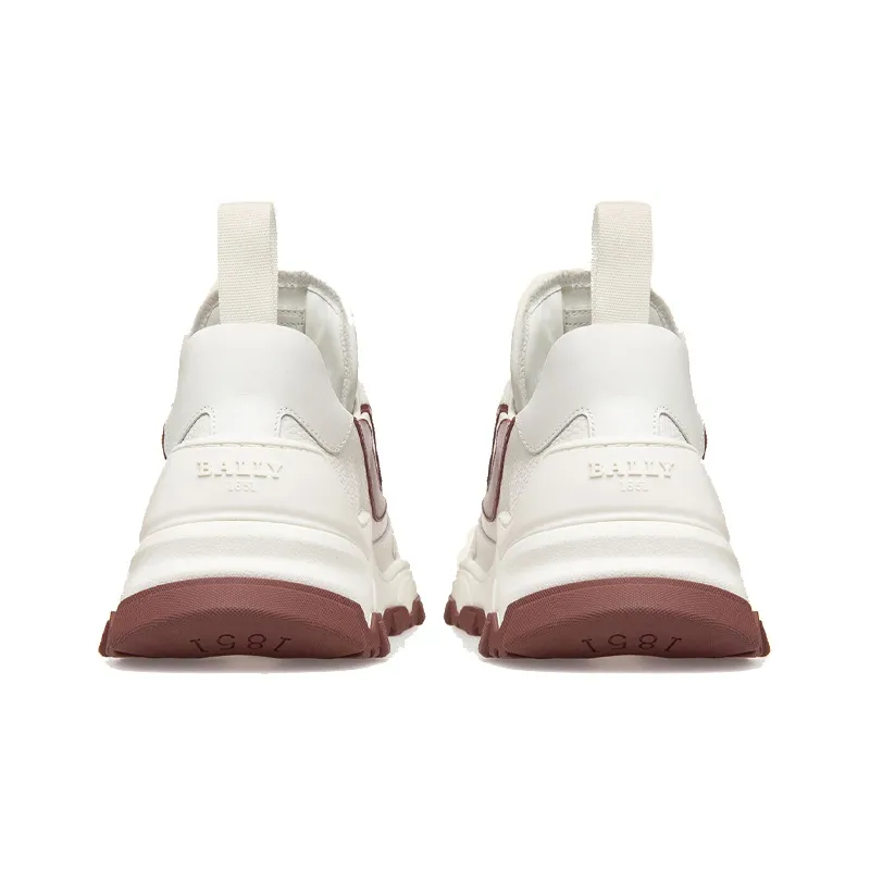 BALLY Low Top Casual Shoes Men's White With Dark Red-3