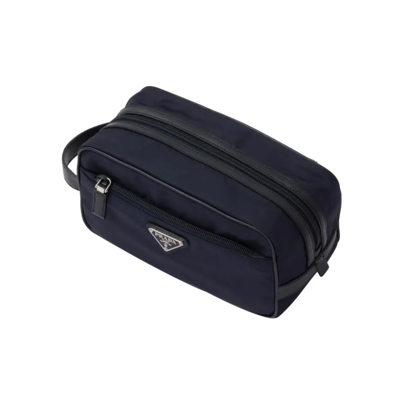 PRADA Saffiano Recycled Nylon With Patchwork Leather Makeup Bag Regular Men's Blue-1