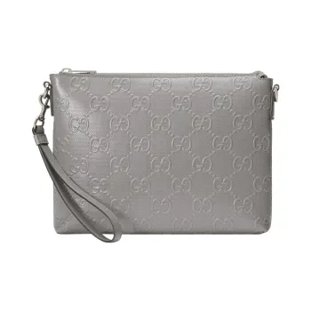 GUCCI Leather One Shoulder Crossbody Clutch Medium Size Men's Silver