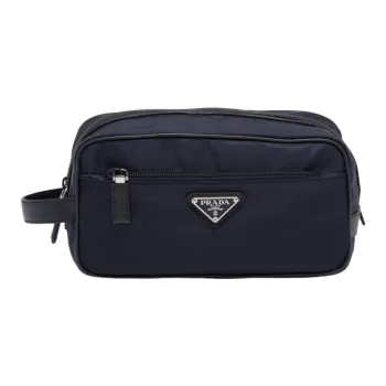 PRADA Saffiano Recycled Nylon With Patchwork Leather Makeup Bag Regular Men's Blue