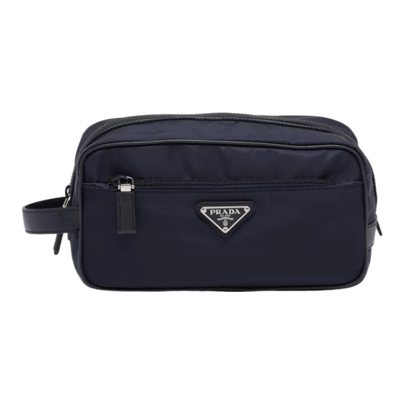 PRADA Saffiano Recycled Nylon With Patchwork Leather Makeup Bag Regular Men's Blue-0