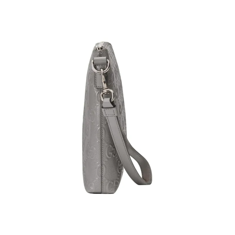 GUCCI Leather One Shoulder Crossbody Clutch Medium Size Men's Silver-3