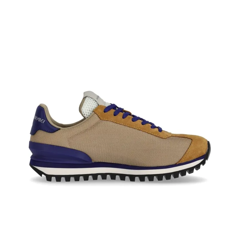 EMPORIO ARMANI Cushioning, Slip Resistant, Abrasion Resistant, Breathable Low Top Casual Shoes Men's Brown Blue White-1