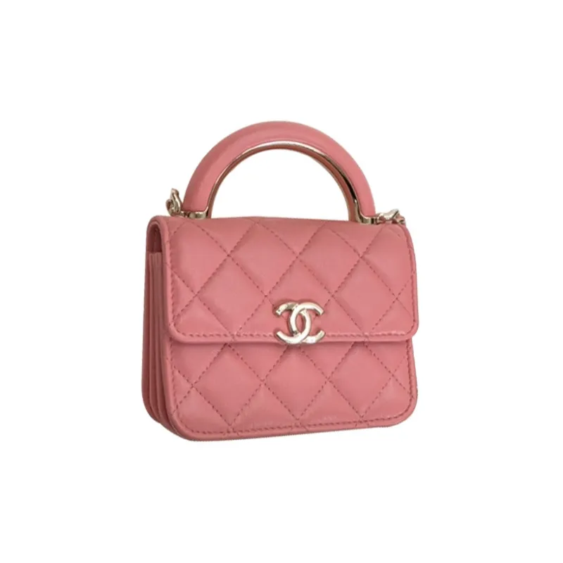 CHANEL Leather Handbag Shoulder Bag Crossbody Bag Extra Mini Women's Peach Pink-1