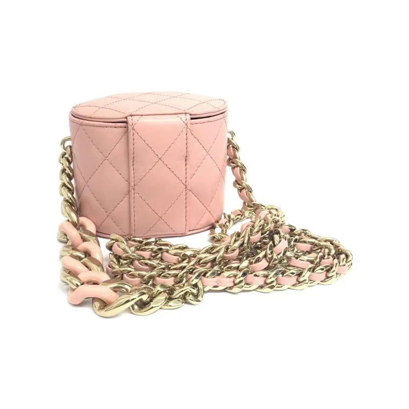 CHANEL Lambskin Makeup Bag Box Bag Coin Purse Women's Pink-2